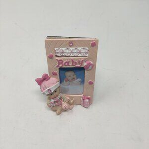 Pink New Baby GIRL Figurine Beaded Photo FRAME 3x5.5 Holds 2X3 Wallet Size Photo